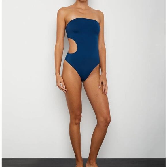NWT‎ ONIA WOMENS LG LELE TRICOT ONE PIECE STRAPLESS CUTOUT SWIMSUIT BLUE OPAL - Picture 1 of 11